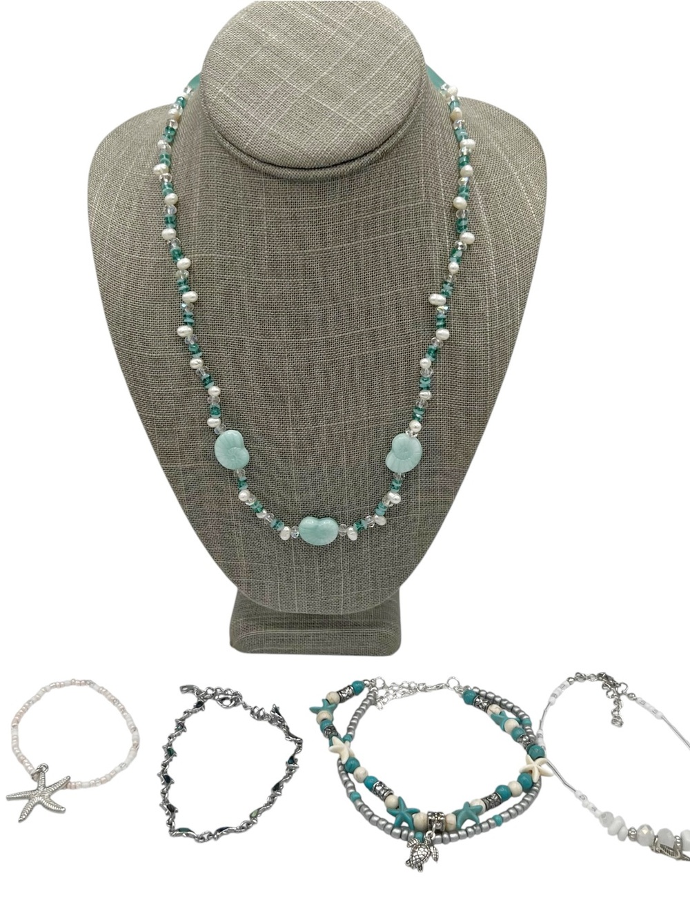 Blue & White Beaded Beach Ocean Animals Necklace, Bracelets & Anklets